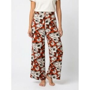 Jasmine & Juliana Womens Wide Leg Floral‎ Pants Rust Orange Black White Size 8